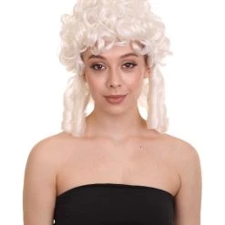 HPO Womens Colonial Lady Curly Wig | White Historical Wig | Premium Breathable Capless Cap Women's