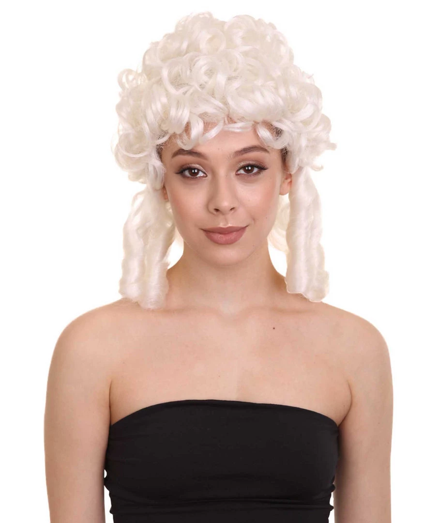 HPO Womens Colonial Lady Curly Wig | White Historical Wig | Premium Breathable Capless Cap Women's
