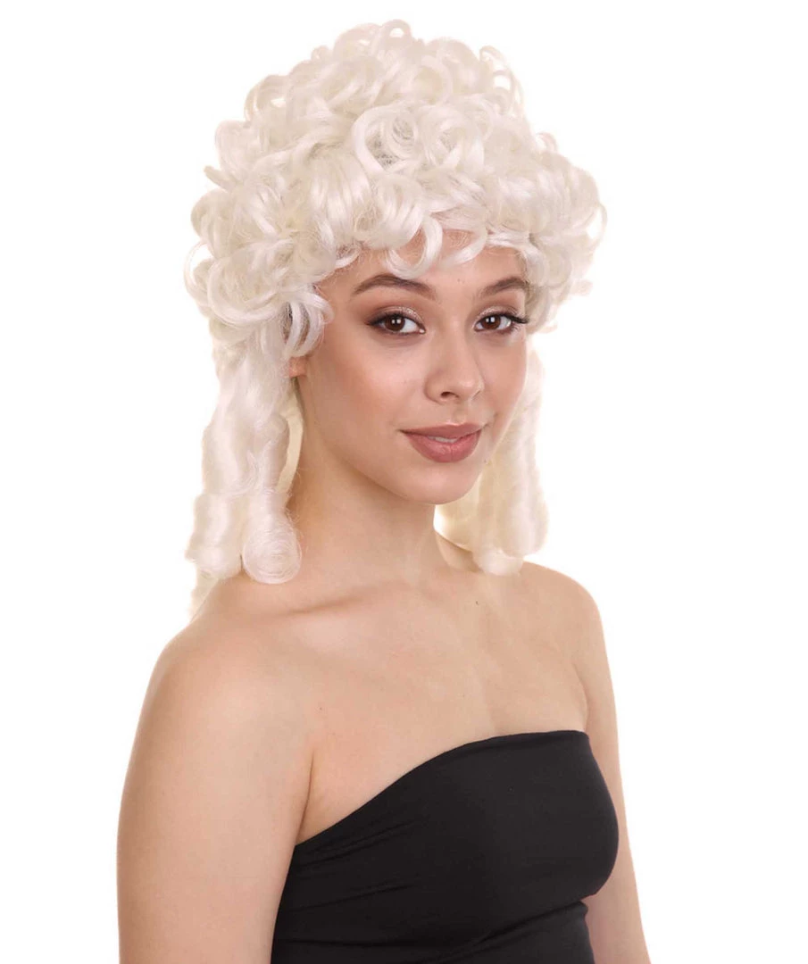 HPO Womens Colonial Lady Curly Wig | White Historical Wig | Premium Breathable Capless Cap Women's