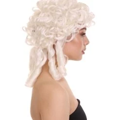 HPO Womens Colonial Lady Curly Wig | White Historical Wig | Premium Breathable Capless Cap Women's