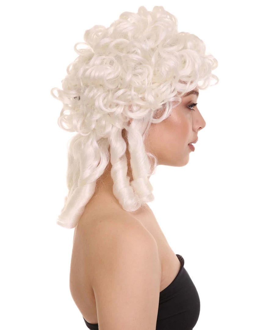 HPO Womens Colonial Lady Curly Wig | White Historical Wig | Premium Breathable Capless Cap Women's