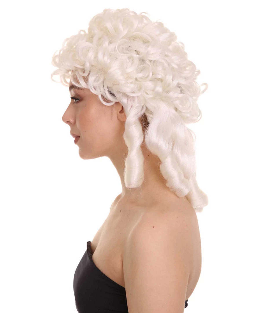 HPO Womens Colonial Lady Curly Wig | White Historical Wig | Premium Breathable Capless Cap Women's