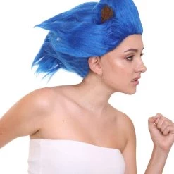 HPO Women's Spiked Long Blue Cosplay Hedgehog Wig With Ears - Capless Cap Design
