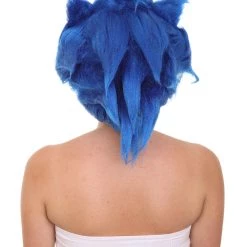 HPO Women's Spiked Long Blue Cosplay Hedgehog Wig With Ears - Capless Cap Design