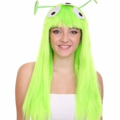 HPO Women's Womens Aliens Wig With 2 Antennaes | Green TV/Movie Wigs | Premium Breathable Capless Cap