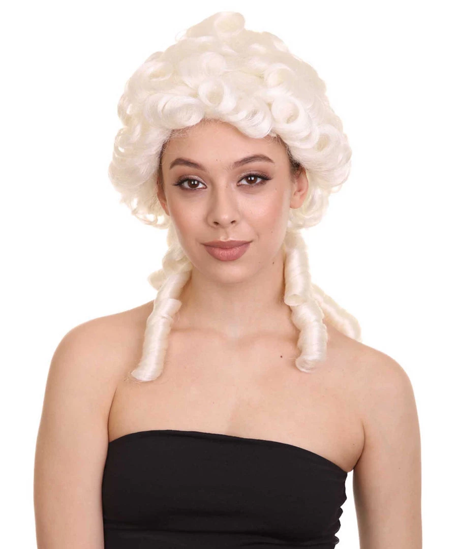 HPO Women's Colonial Lady Curly Wigs | White Historical Cosplay Wigs | Premium Breathable Capless Cap