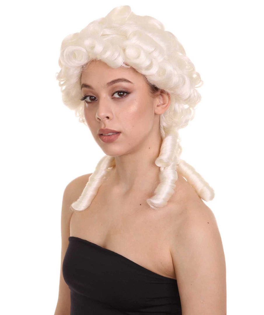 HPO Women's Colonial Lady Curly Wigs | White Historical Cosplay Wigs | Premium Breathable Capless Cap