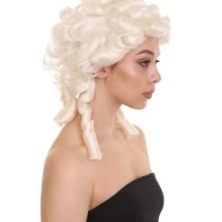 HPO Women's Colonial Lady Curly Wigs | White Historical Cosplay Wigs | Premium Breathable Capless Cap