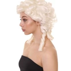 HPO Women's Colonial Lady Curly Wigs | White Historical Cosplay Wigs | Premium Breathable Capless Cap