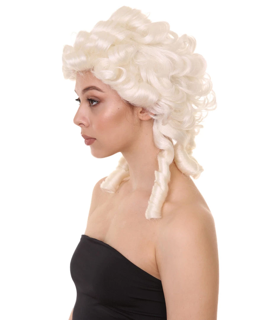 HPO Women's Colonial Lady Curly Wigs | White Historical Cosplay Wigs | Premium Breathable Capless Cap