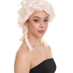 HPO Women's Colonial Lady Curly Wigs | White Historical Cosplay Wigs | Premium Breathable Capless Cap
