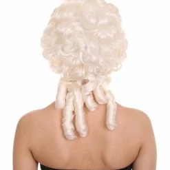 HPO Women's Colonial Lady Curly Wigs | White Historical Cosplay Wigs | Premium Breathable Capless Cap
