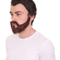 HPO Men's Mens Horror Movie Dk. Brown Wig And Full Beard | TV/Movie Wigs | Premium Breathable Capless Cap