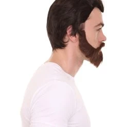 HPO Men's Mens Horror Movie Dk. Brown Wig And Full Beard | TV/Movie Wigs | Premium Breathable Capless Cap