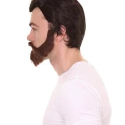 HPO Men's Mens Horror Movie Dk. Brown Wig And Full Beard | TV/Movie Wigs | Premium Breathable Capless Cap