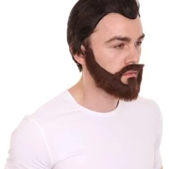 HPO Men's Mens Horror Movie Dk. Brown Wig And Full Beard | TV/Movie Wigs | Premium Breathable Capless Cap