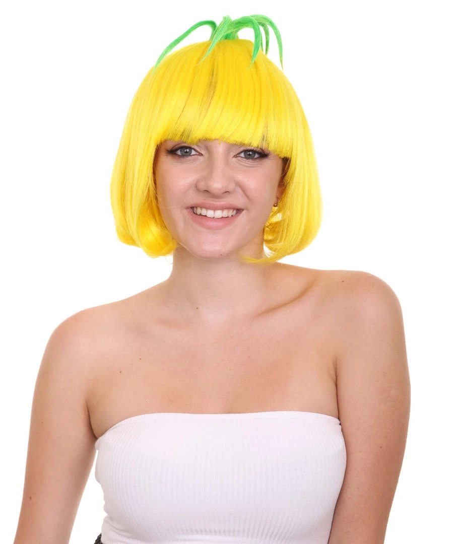 HPO Pineapple Unisex Wig | Yellow Fruit Party Ready Fancy Cosplay Halloween Wig | Premium Breathable Capless Cap