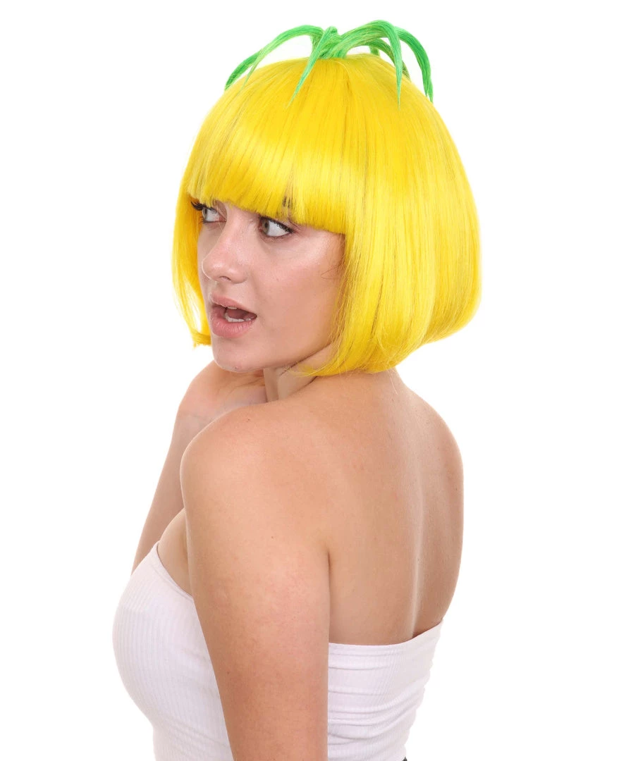 HPO Pineapple Unisex Wig | Yellow Fruit Party Ready Fancy Cosplay Halloween Wig | Premium Breathable Capless Cap