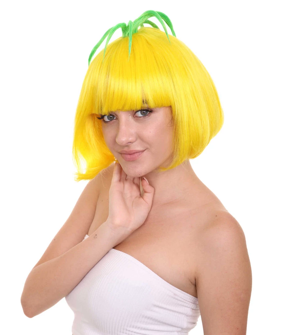 HPO Pineapple Unisex Wig | Yellow Fruit Party Ready Fancy Cosplay Halloween Wig | Premium Breathable Capless Cap