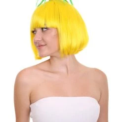 HPO Pineapple Unisex Wig | Yellow Fruit Party Ready Fancy Cosplay Halloween Wig | Premium Breathable Capless Cap