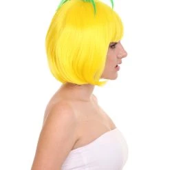 HPO Pineapple Unisex Wig | Yellow Fruit Party Ready Fancy Cosplay Halloween Wig | Premium Breathable Capless Cap