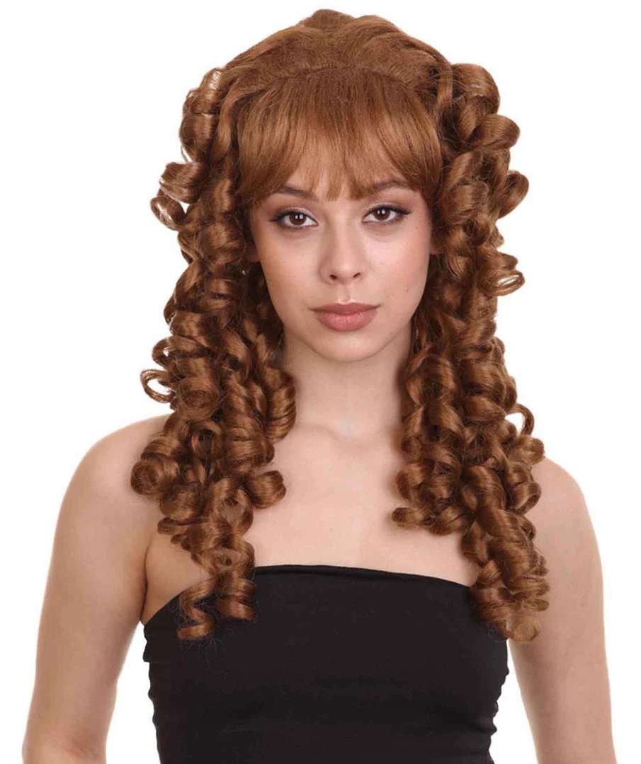 HPO Womens Colonial Lady Wig | Brown Curly Historical Wigs | Premium Breathable Capless Cap Women's