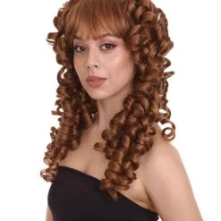 HPO Womens Colonial Lady Wig | Brown Curly Historical Wigs | Premium Breathable Capless Cap Women's