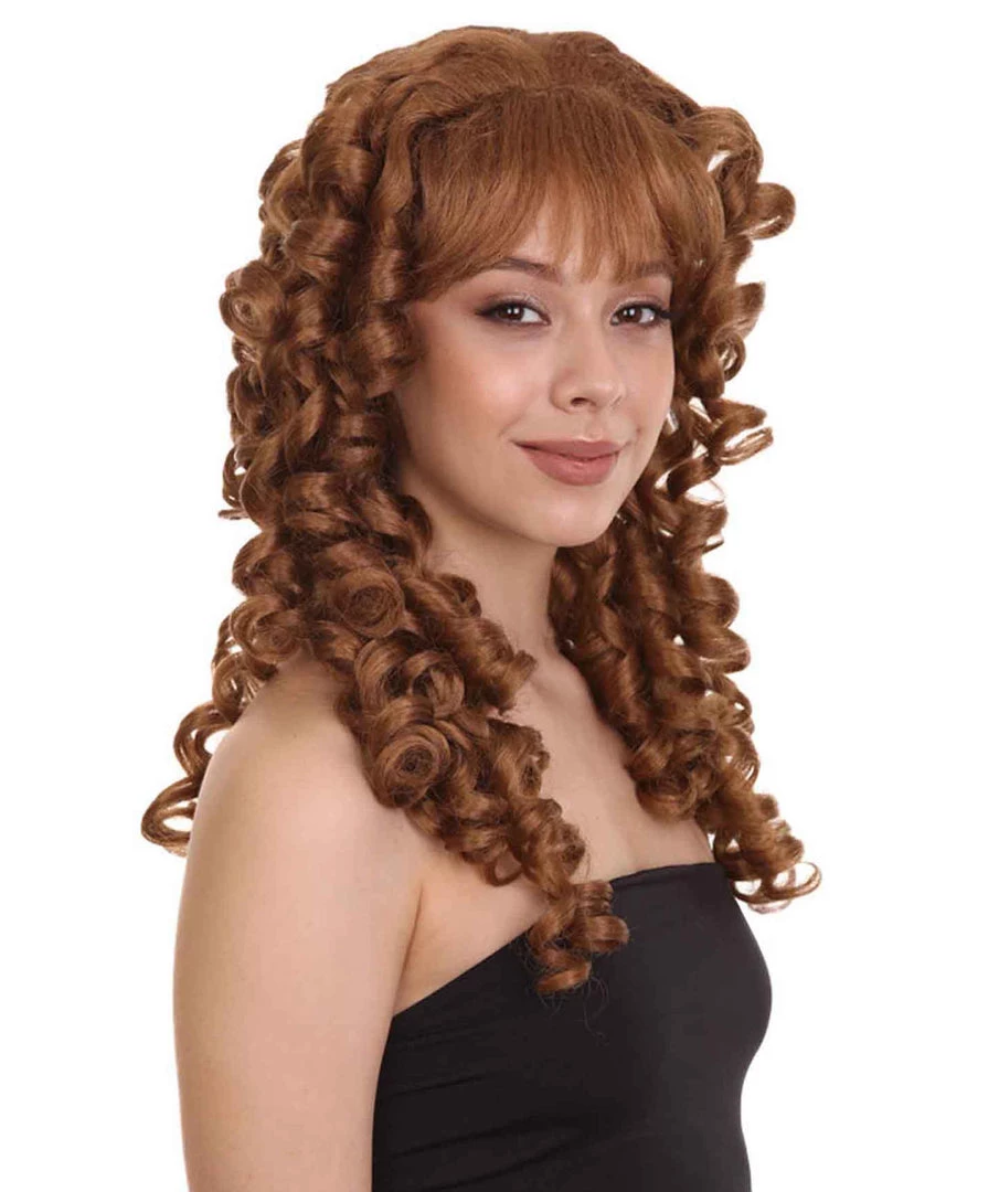 HPO Womens Colonial Lady Wig | Brown Curly Historical Wigs | Premium Breathable Capless Cap Women's