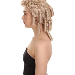 HPO Women Colonial Historical Curly Wig | Light Brown Cosplay Wig | Premium Breathable Capless Cap Women's