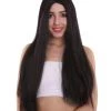 HPO Womens Long Black Wig With Purple Tinsel Streaks | Halloween Rave Wig | Premium Breathable Capless Cap