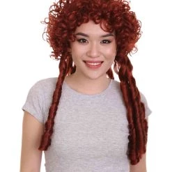 HPO Women's Womens Renaissance Lady Colonial Wig | Red Historical Wigs | Premium Breathable Capless Cap