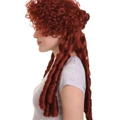 HPO Women's Womens Renaissance Lady Colonial Wig | Red Historical Wigs | Premium Breathable Capless Cap