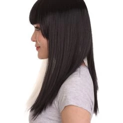 HPO Men's Black And White Long Womens Wig | Half And Half Cosplay Halloween Wig | Premium Breathable Capless Cap
