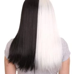 HPO Men's Black And White Long Womens Wig | Half And Half Cosplay Halloween Wig | Premium Breathable Capless Cap