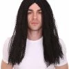 HPO Rock Curly Mens Wig | Black Long Cosplay Halloween Wig | Premium Breathable Capless Cap