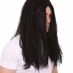 HPO Rock Curly Mens Wig | Black Long Cosplay Halloween Wig | Premium Breathable Capless Cap