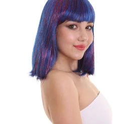 FLAGWIGS Bright Blue Bob With Blue Tinsel | Sparkly Celebrity Halloween Wig | Premium Capless Cap Women's