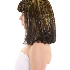HPO Women's Cleopatra Bob With Gold Tinsel Highlights | Halloween Rave Wig
