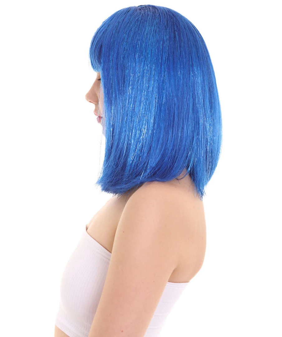 FLAGWIGS Women's Bright Blue Bob With Blue Tinsel | Sparkly Celebrity Halloween Wig | Premium Capless Cap