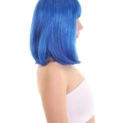 FLAGWIGS Women's Bright Blue Bob With Blue Tinsel | Sparkly Celebrity Halloween Wig | Premium Capless Cap