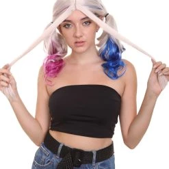 HPO Villain Womens Wig | White Pink Blue Ponitail Wig | Premium Breathable Capless Cap Women's