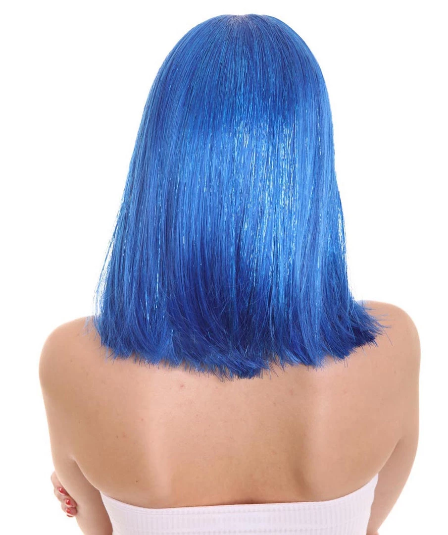FLAGWIGS Women's Bright Blue Bob With Blue Tinsel | Sparkly Celebrity Halloween Wig | Premium Capless Cap