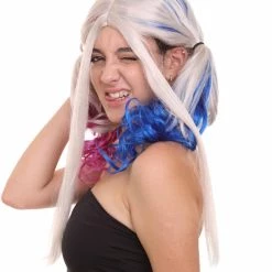 HPO Villain Womens Wig | White Pink Blue Ponitail Wig | Premium Breathable Capless Cap Women's