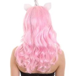 HPO Womens Unicorn Princess Wig With Horn And Ears | Halloween Rave Wig | Premium Breathable Capless Cap