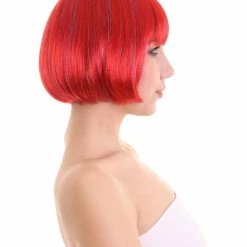 FLAGWIGS Bright Red Bob With Tinsel | Sparkly Celebrity Halloween Wig | Premium Breathable Capless Cap