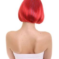 FLAGWIGS Bright Red Bob With Tinsel | Sparkly Celebrity Halloween Wig | Premium Breathable Capless Cap