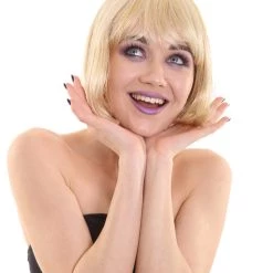 HPO Womens Gold Blonde Bob With Tinsel | Sparkly Celebrity Halloween Wig | Premium Breathable Capless Cap