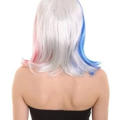 FLAGWIGS Red White And Blue Bob With Tinsel | Sparkly Celebrity Halloween Wig | Premium Capless Cap