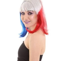 FLAGWIGS Red White And Blue Bob With Tinsel | Sparkly Celebrity Halloween Wig | Premium Capless Cap