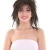 HPO Womens Black Rave Mullet With Gold Iridescent Tinsel Highlights | Halloween Rave Wig | Premium Breathable Capless Cap